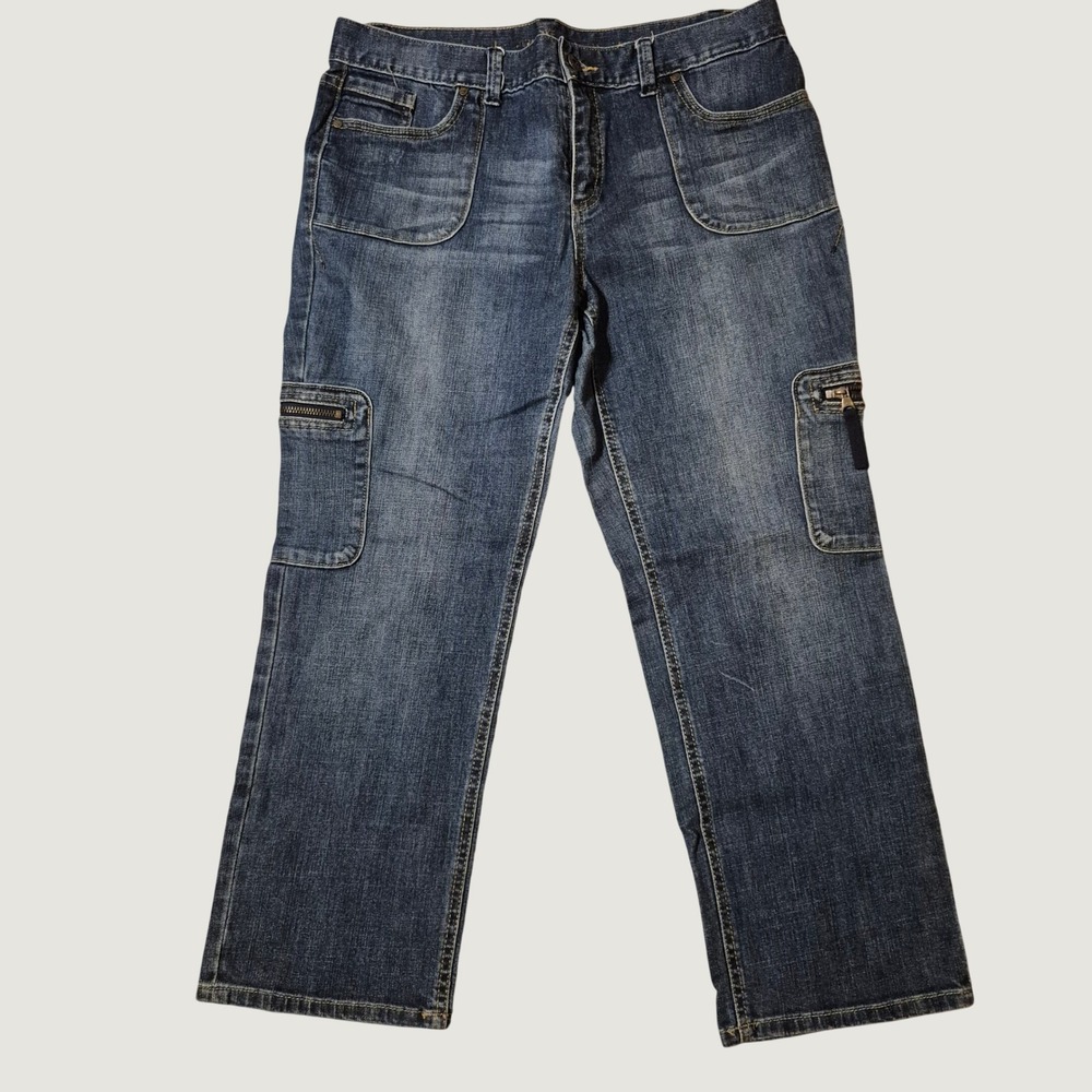 Simply Vera Vera Wang Cargo Jeans 12P Utility Denim Straight Leg Blue Vintage